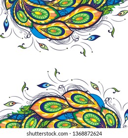 Background with stylized peacock feathers.