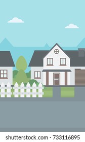 Background of suburban house vector flat design illustration. Vertical layout.