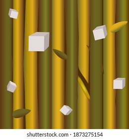 Background with sugar cane and the square lumps of sugar.Vector illustration.