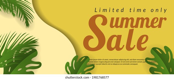 background summer banner website illustration , sale element leaf decoration advertising greeting event holiday beach tropical nature 