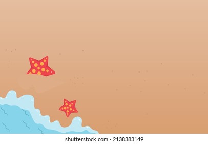 Background of summer beach aerial view, sea vector from top view, free space for design, decorated with starfish.