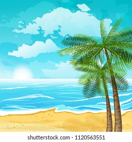 Background summer beach landscape with palm. Vector illustration Eps 10.