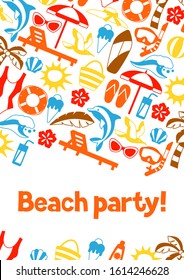 Background with summer and beach objects. Illustration of stylized items.
