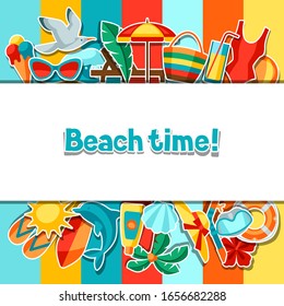 Background with summer and beach objects. Illustration of stylized items.