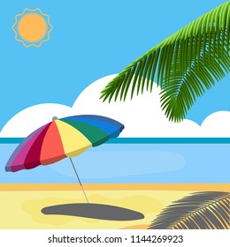 Background  summer beach vacation  umbrella and palm 