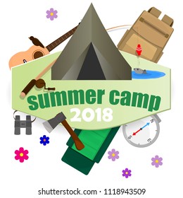 Background for summer camp, nature tourism, camping design concept. Vector