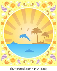 Background summer card with dolphins