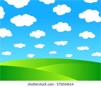 background summer green meadows and blue sky with white clouds