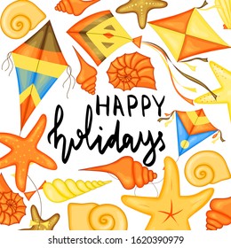 Background with summer items. Cartoon style. Vector illustration