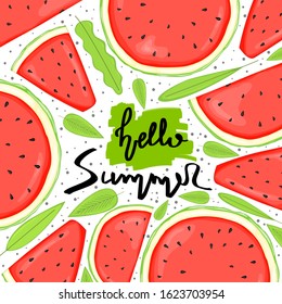 Background with summer items. Cartoon style. Vector illustration