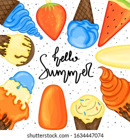 Background with summer items. Cartoon style. Vector illustration