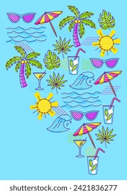 Background with summer items. Stylized beach objects.