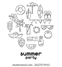 Background with summer items. Stylized beach objects.