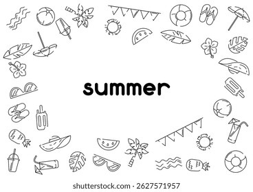 Background with summer items. Stylized beach objects.