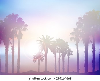 Antecedentes del paisaje veraniego de palmeras con efecto retro