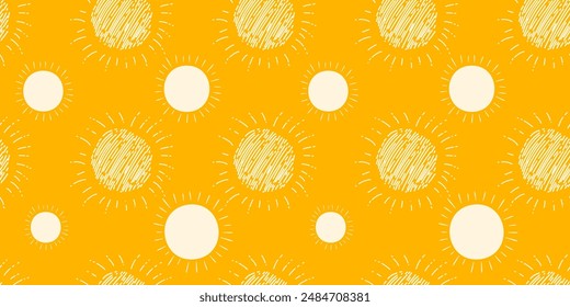 Background with summer soaring sun on a yellow background. Seamless pattern with sunset