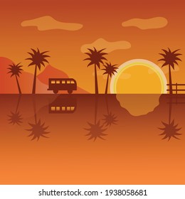 background with summer sunset on the beach