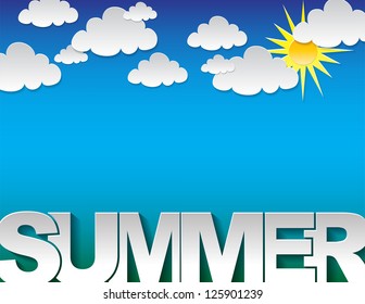 background with the summer text on a blue background with clouds