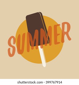 Background with sun, text and popsicle ice cream. 