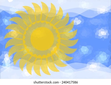 Background Sun in winter haze on the sky with ice crystals