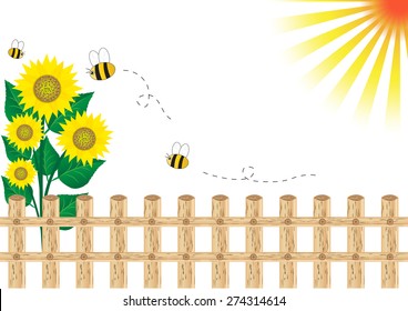 Background sunflower on a wooden fence