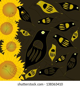 Background of sunflowers and birds.