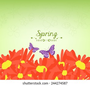 background with sunflowers and butterfly