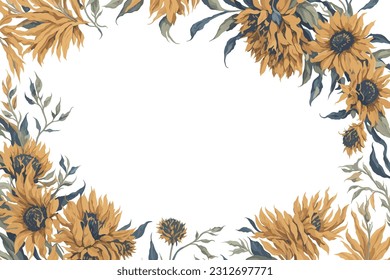 Background Sunflowers Flower Yellow Watercolor with White Space for Wedding Invitation Ornament.