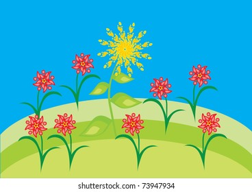 background with sunflowers. Illustration.