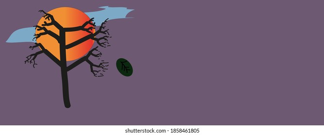 background sunset illustrator with tree  ,cloud and sun