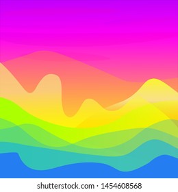 Background of sunset in mountain valley in bright neon colours