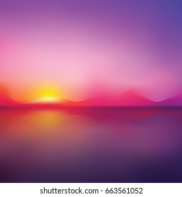 Background sunset on the sea water sun reflection.Vector landscape background.
