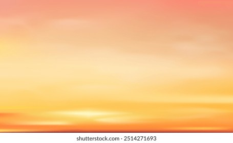 Background Sunset Sky, Autumn orange, Yellow Sunrise Color, Horizon Vector Nature Sky, Cloud over Sea Beach, Summer sky eveing,Nature landscape in winter sunlight,Cartoon Horizon Spring sundown by the Sea