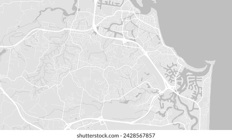 Mapa de Sunshine Coast, Australia, cartel de la ciudad en blanco y gris claro. Mapa vectorial con carreteras y agua. Proporción panorámica, mapa de ruta de diseño plano digital.