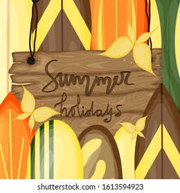 Background with surfboards. Cartoon style. Vector illustration