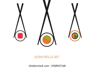 Background with sushi and chopsticks. Sushi. Vector graphics