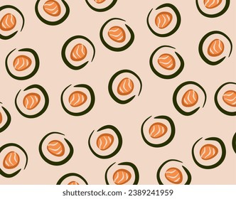 Fondo con rollos de sushi. Delicioso. Imagen de fondo. Abstracción. Bonitos patrones. Patrón. 