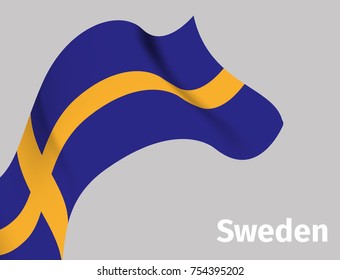 Background with Sweden wavy flag on grey, vector illustration