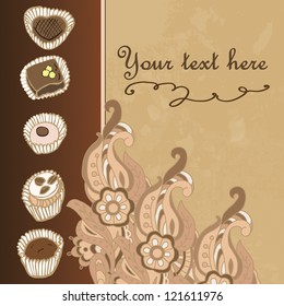 Background with sweets  vector illustration, cover, menu, book, card