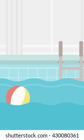 Fondo de piscina con ilustración de diseño plano vectorial de bola inflable. Diseño vertical.