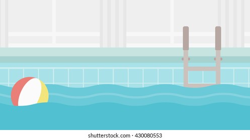 Background of swimming pool with inflatable ball vector flat design illustration. Horizontal layout.