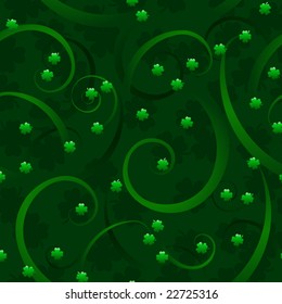 Background of swirls and shamrocks (vector seamless tile)
