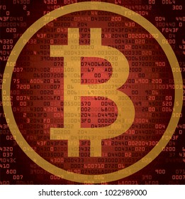 Background with symbol of bitcoin. Cryptocurrency and blockchain technology concept. Vector Illustration.