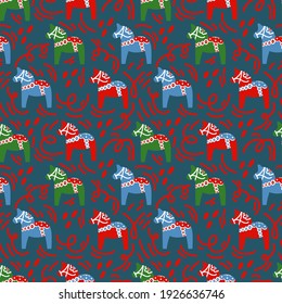 The background is a symbol of good luck. The horse gave for good luck. Illustrations of colored horses. A pattern for luck drawn by hand. Vector illustration
