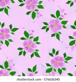 Background with Symbolical Color Flowers, Low Poly Floral Pattern. Vector