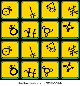 background with symbols of the alchemical processes