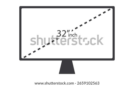 Background symbols and icons for LCD screen sizes. 32 inches. Monitor and smart TV sizes