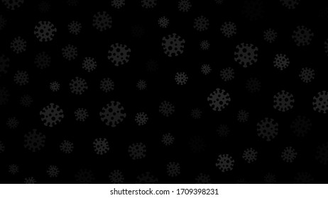 Background with symbols of virus, gray on black. Illustration on the coronavirus pandemic.