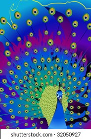background from the tail of peacock in bright flowers
