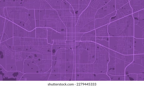 Background Tallahassee map, Florida, purple city poster. Vector map with roads and water. Widescreen proportion, digital flat design roadmap.